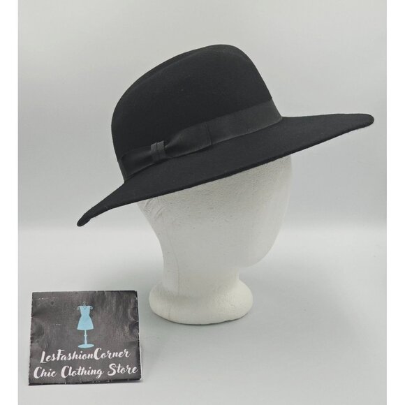 Vintage Burberrys Women's Black  Wool Wide Brim Fedora Hat Made In England 2934 - Picture 4 of 12